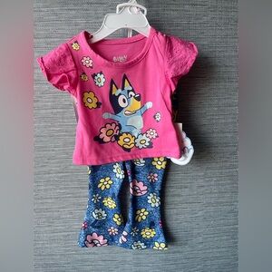Bluey Kids Floral Pajama Set - Pink and Blue